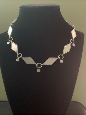 Silver Geometric Rhombus Necklace with Square Drops - Women’s Fashion Pendant